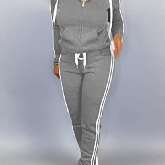 XL Full Zip Hoodie & Sweatpants Set, Polyester Spandex, Workout Loungewear - Picture 4 of 8
